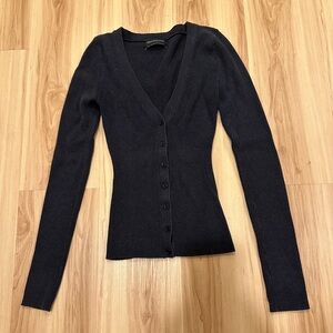 Urban Outfitters knit ribbed button long sleeve top, size M, dark grey